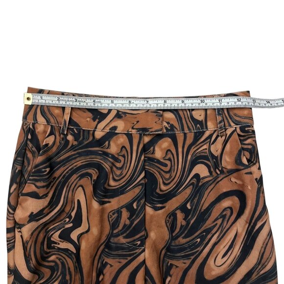 House of Sunny Womens Marble Print Flare Pants Brown Size 2 Split Hem‎ High Rise - Picture 9 of 11